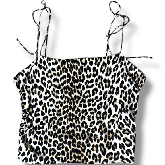 H&M NWT Tie Strap Rouched Back Light Beige/Leopard Print Draped Camisole Top - Picture 15 of 15